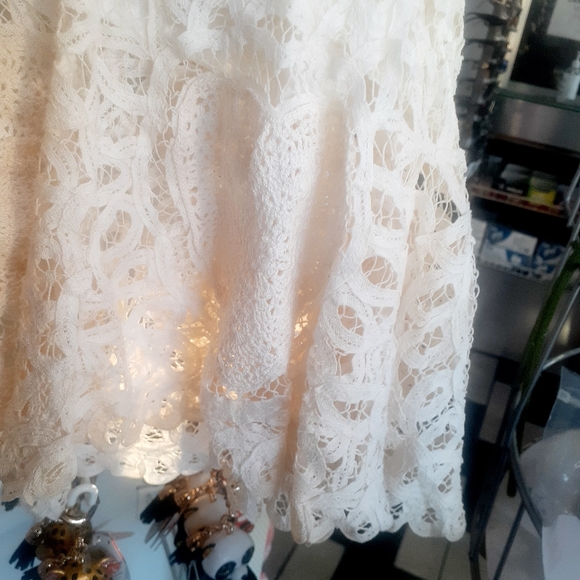 COPY💃BOHO WEDDING NWT Sue Wong White Lace Strappy Dress Crochet HEART Applique - Picture 14 of 17